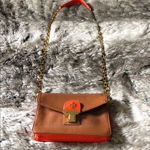Camel & orange leather Tory Burch crossbody